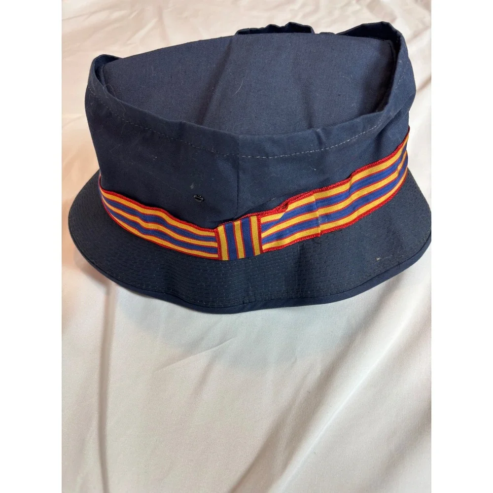Vintage E-Z-ROL Navy Blue Crushable Bucket Hat Striped Band Size 7 1/8